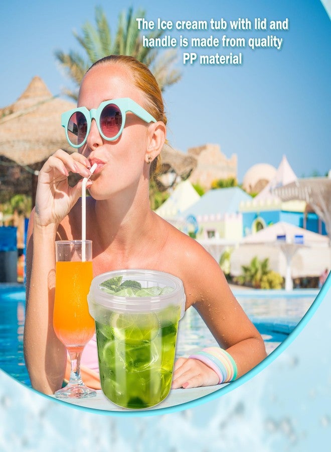 ٢٤ دلو شفاف سعة ٤٨ أونصة مع أغطية، علب بلاستيكية محكمة الإغلاق لحفظ الآيس كريم مع مقبض، علب دائرية لتخزين الطعام، مناسبة للمطبخ والميكروويف والثلاجة والفريزر والمشروبات والنزهات - Image 4
