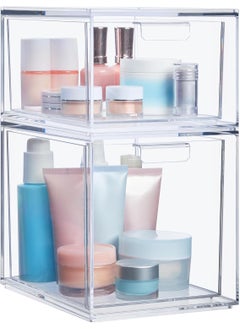 STORi STORi Audrey Stackable Clear Bin Plastic Organizer Drawers | 2 Piece Set | Organize Cosmetics and Beauty Supplies on a Vanity | Made in USA 