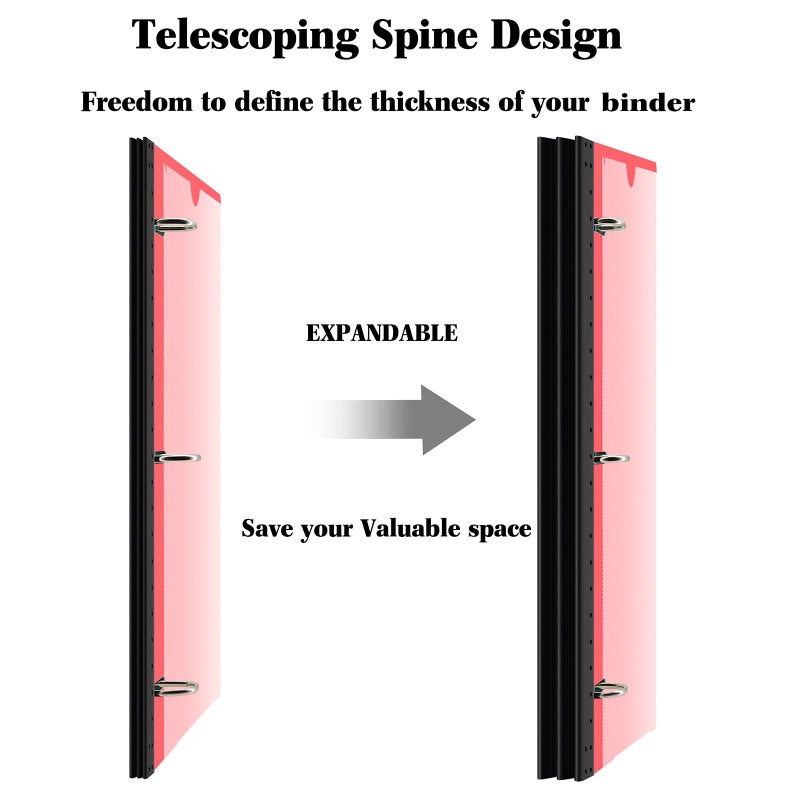 INFUN 1 Inch Telescoping 3 Ring Binder - 1PCS,Flexible Round Binder with Customizable Front Cover and Clear Catalog Pocket, 1 Inch Rings, 225 Sheet Capacity-Red - Image 2