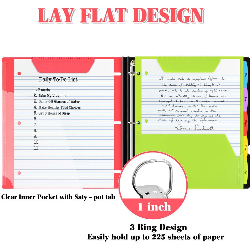 INFUN 1 Inch Telescoping 3 Ring Binder - 1PCS,Flexible Round Binder with Customizable Front Cover and Clear Catalog Pocket, 1 Inch Rings, 225 Sheet Capacity-Red - Image 3