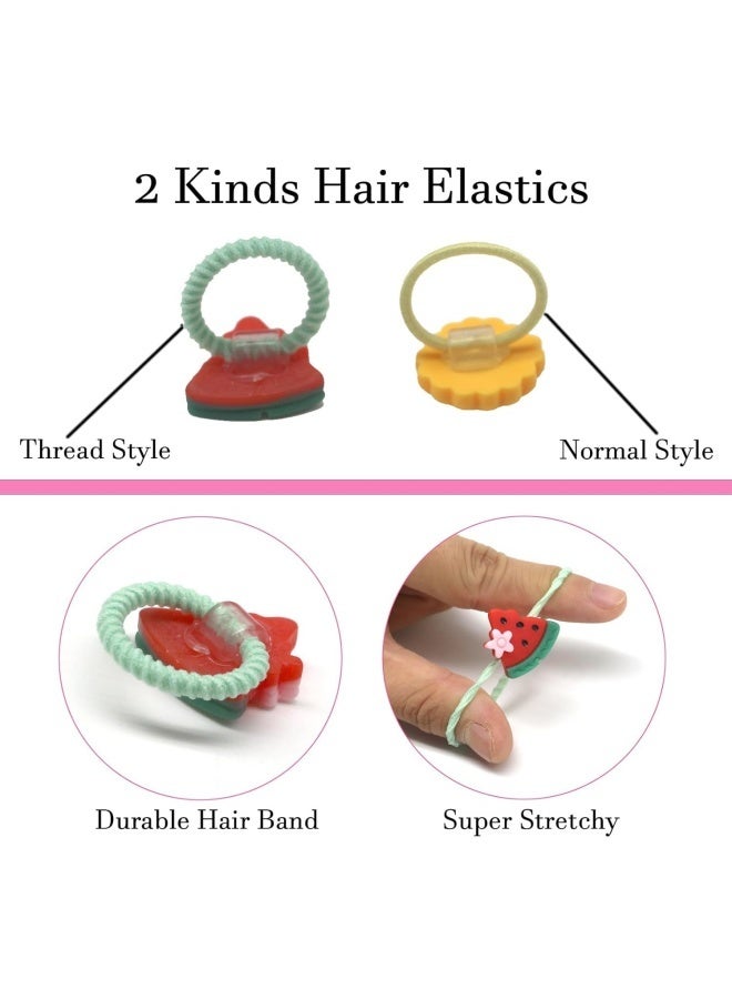 60 قطعة من ربطات شعر الأطفال، ربطات شعر مطاطية صغيرة، بتصاميم كرتونية للفواكه والزهور، إكسسوارات شعر للفتيات الصغيرات، ناعمة وخالية من المعادن، لا تتلف الشعر، مناسبة للارتداء اليومي (الألوان والأنماط عشوائية). - Image 2
