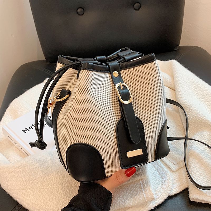 New Trendy Canvas Color-Block Crossbody Bucket Bag For Women, Spring/ Fashion Niche Versatile Shoulder Bag - Image 1