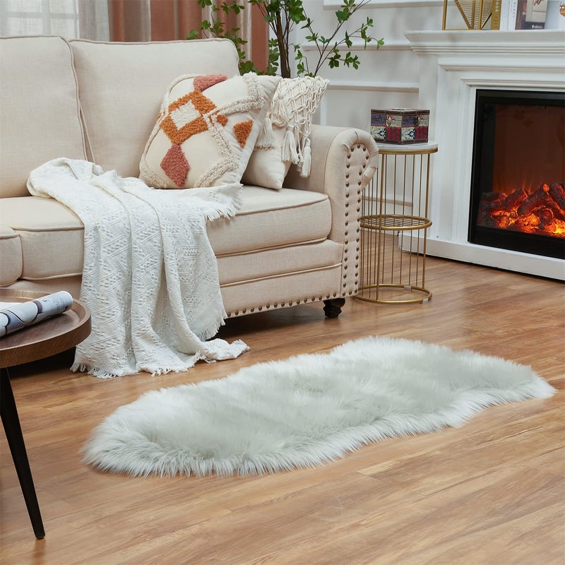 EasyJoy Ultra Soft Fluffy Shaggy Area Rug Faux Fur Rug Chair Cover Seat Pad Fuzzy Area Rug for Bedroom Floor Sofa Living Room 2 x 4 ft Sheepskin Light Grey