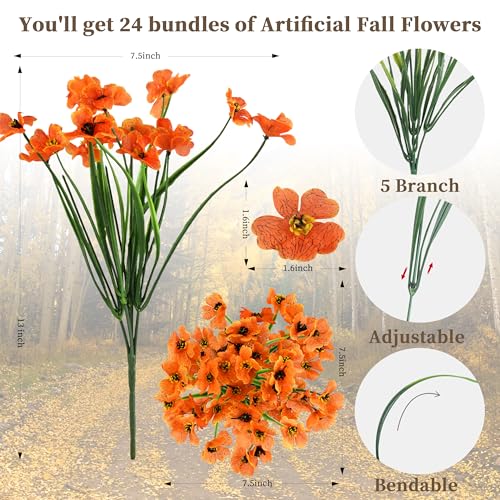 ColoPlay 24 Bundles Artificial Mums for OutdoorsIndoors Faux Mums for Outdoor Planters Fall Flowers Artificial for Decoration Garden Porch Window Box Home Wedding Farmhouse - Image 3