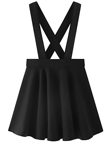 Noomelfish Girls Suspender Skater Skirt Stretchy Cotton Flared Overall Dress, Black, Size 5-6 Years - Image 1