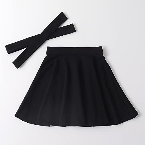 Noomelfish Girls Suspender Skater Skirt Stretchy Cotton Flared Overall Dress, Black, Size 5-6 Years - Image 2