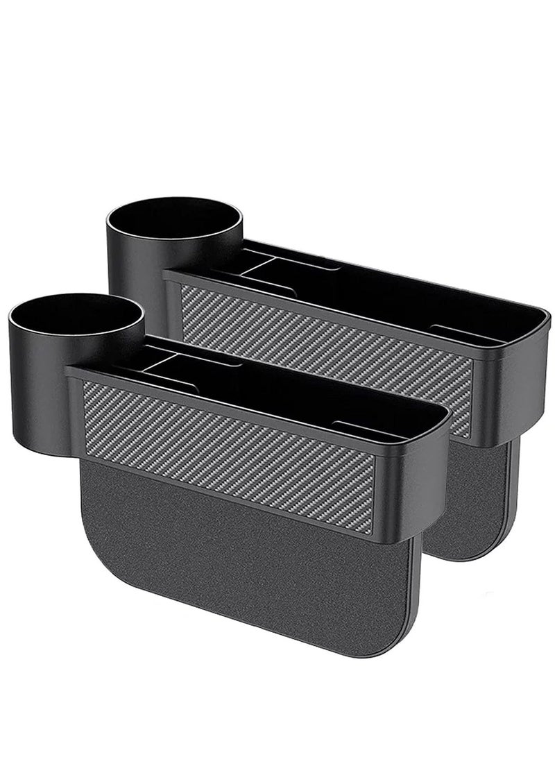 Car Seat Gap Filler 2 Pack, Carbon Fibire Car Seat Organizer and Sunglass Holder for Car, Multifunction Car Accessories with Cup Holder - Image 1