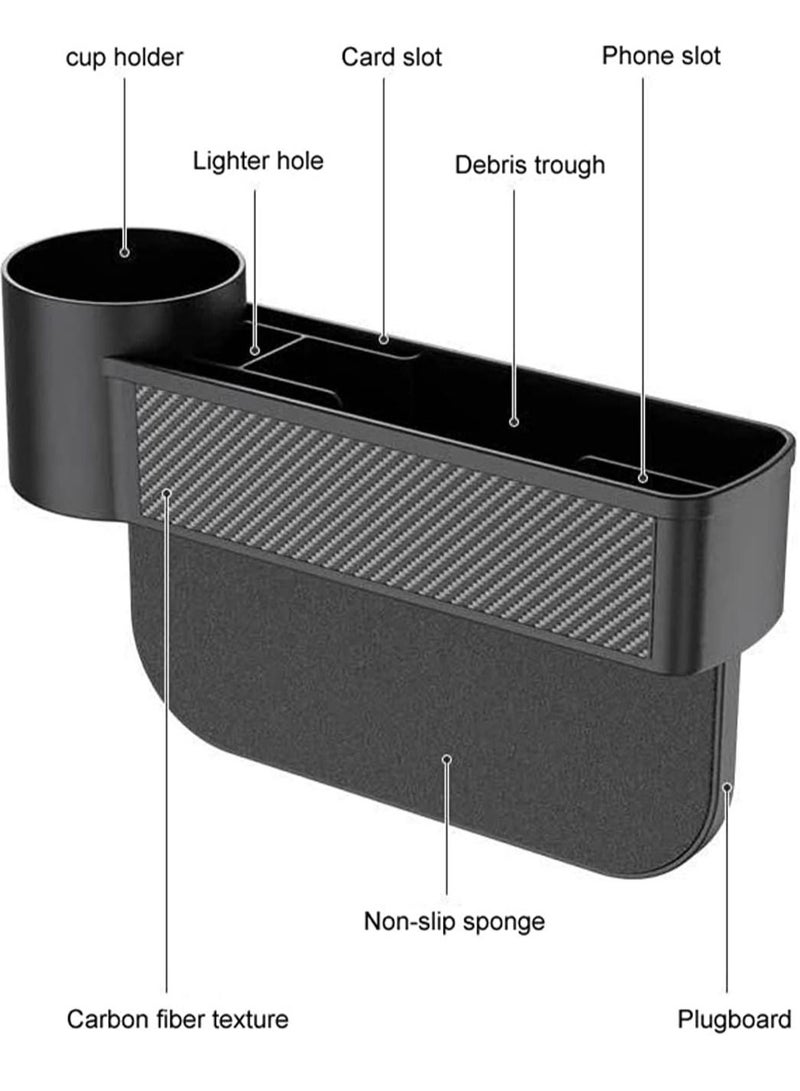 Car Seat Gap Filler 2 Pack, Carbon Fibire Car Seat Organizer and Sunglass Holder for Car, Multifunction Car Accessories with Cup Holder - Image 3