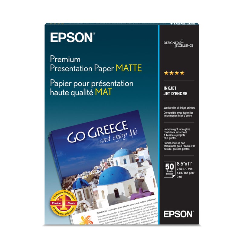 Epson Heavyweight 8.5x11 Matte Paper, 50 Sheets (S041257), - Image 1