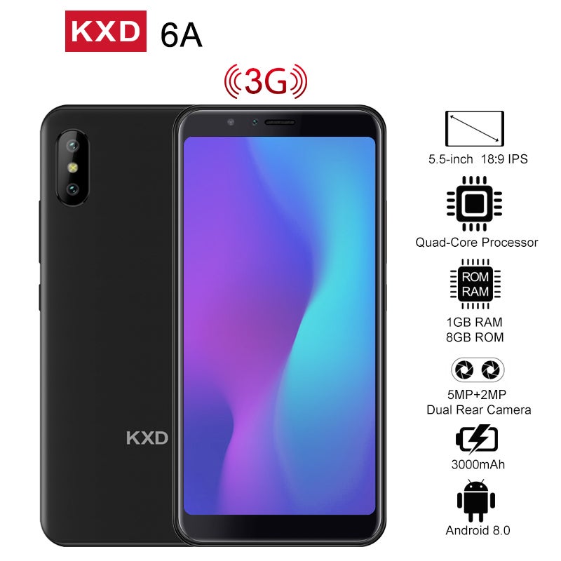 Generic (Unbranded) هاتف محمول KXD 6A بنظام أندرويد v8.0 ثماني النواة 1.3GHz 8GB+1GB بلوتوث v4.0 أسود - Image 1