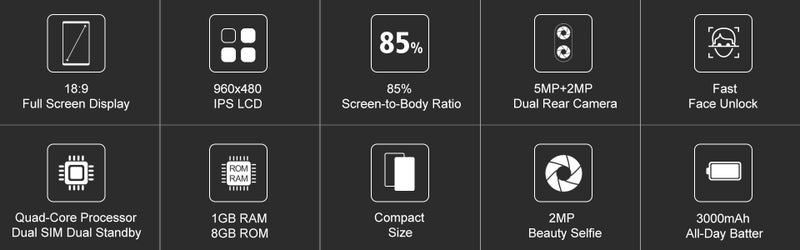 Generic (Unbranded) هاتف محمول KXD 6A بنظام أندرويد v8.0 ثماني النواة 1.3GHz 8GB+1GB بلوتوث v4.0 أسود - Image 3