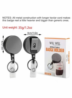 KASTWAVE 2 Pcs Heavy Duty Retractable Badge Holder Reel, Metal ID Badge Holder with Belt Clip Key Ring for Name Card Keychain  - Image 2