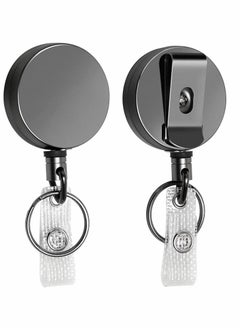 KASTWAVE 2 Pcs Heavy Duty Retractable Badge Holder Reel, Metal ID Badge Holder with Belt Clip Key Ring for Name Card Keychain  - Image 1