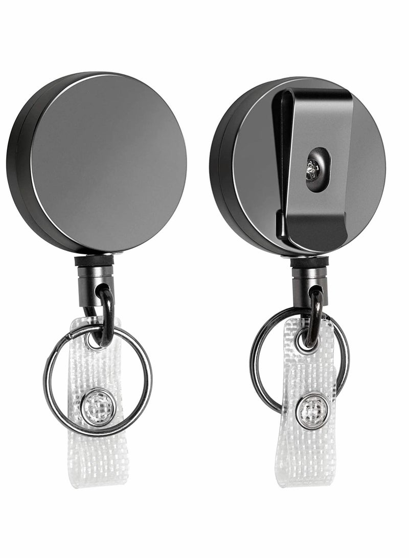 KASTWAVE 2 Pcs Heavy Duty Retractable Badge Holder Reel, Metal ID Badge Holder with Belt Clip Key Ring for Name Card Keychain  - Image 1
