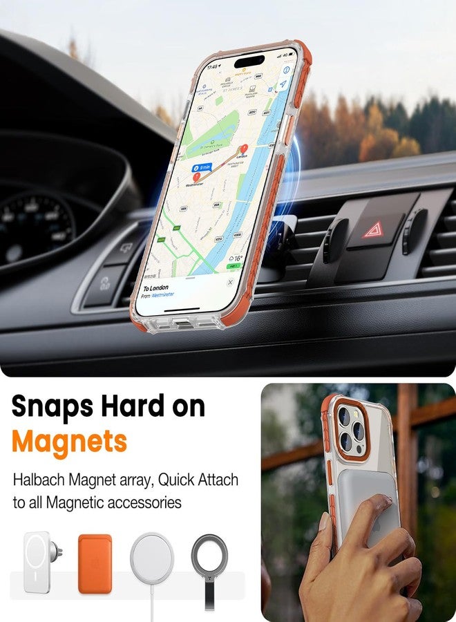 DEERLAMN Strong Magnetic Case for iPhone 15 Pro 6.1-Inch,[Compatible with Magsafe] Clear Slim Shockproof Protective Phone Cover for Women Men-Transparent+Orange - Image 5