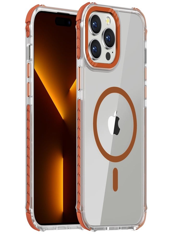 DEERLAMN Strong Magnetic Case for iPhone 15 Pro 6.1-Inch,[Compatible with Magsafe] Clear Slim Shockproof Protective Phone Cover for Women Men-Transparent+Orange - Image 1