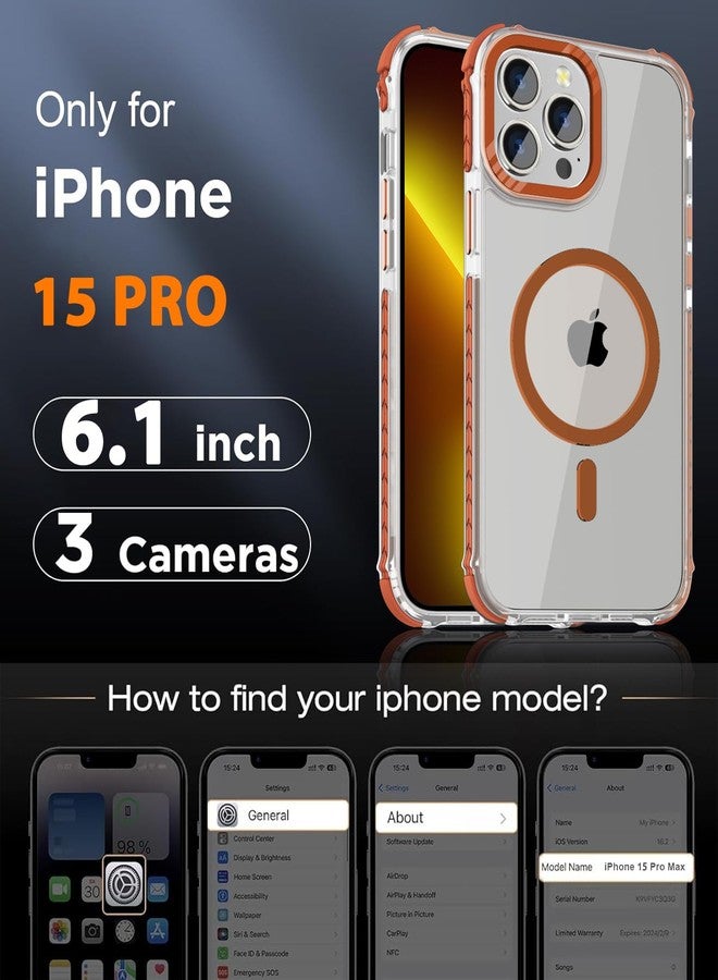 DEERLAMN Strong Magnetic Case for iPhone 15 Pro 6.1-Inch,[Compatible with Magsafe] Clear Slim Shockproof Protective Phone Cover for Women Men-Transparent+Orange - Image 2