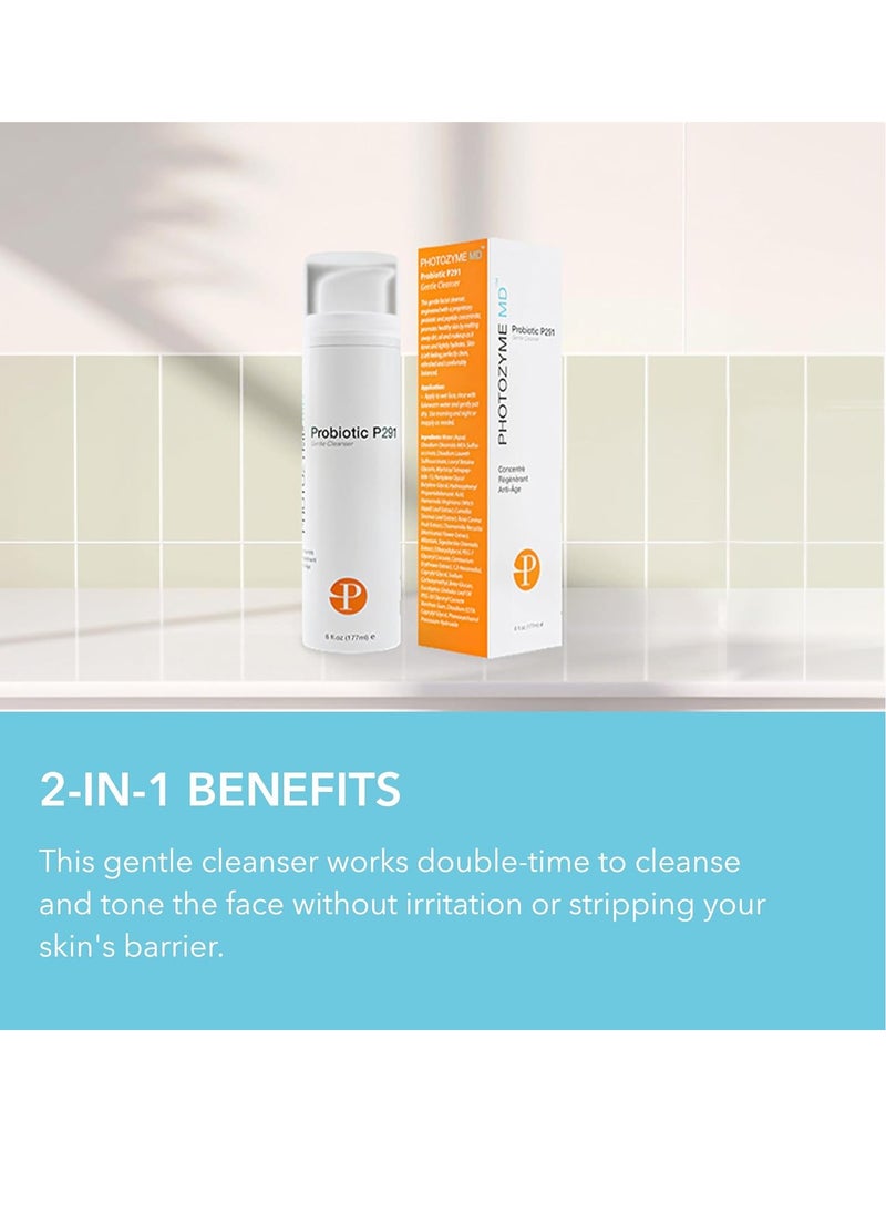 Photozyme - Photozyme Probiotic P291 Gentle Cleanser - Face Wash That Cleans and Tones - Removes Makeup and Impurities - pH Balances The Skin - Promotes Healthy Skin - 6 fl oz./177 ml - Image 1