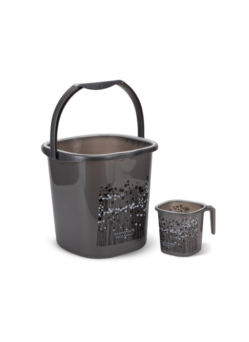 NAYASA Nayasa Plastic Funk Sqr 2 Pcs Bathroom Set | Bucket 25 L + Mug 1.5 L | Bathroom Accessory Set Plastic | Bathroom Set | Bath Set for Bathroom | Black  - Image 2