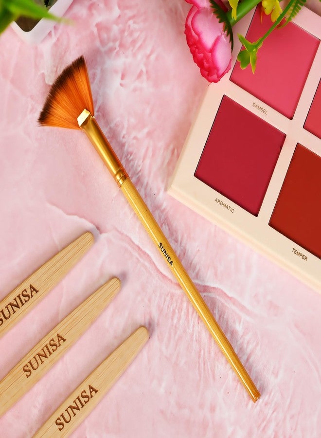 SUNISA Black Fan Makeup Brush - Ideal for Highlighting, Blending, and Finishing Touches - Professional Quality for Flawless Makeup Application (Orange) - Image 2