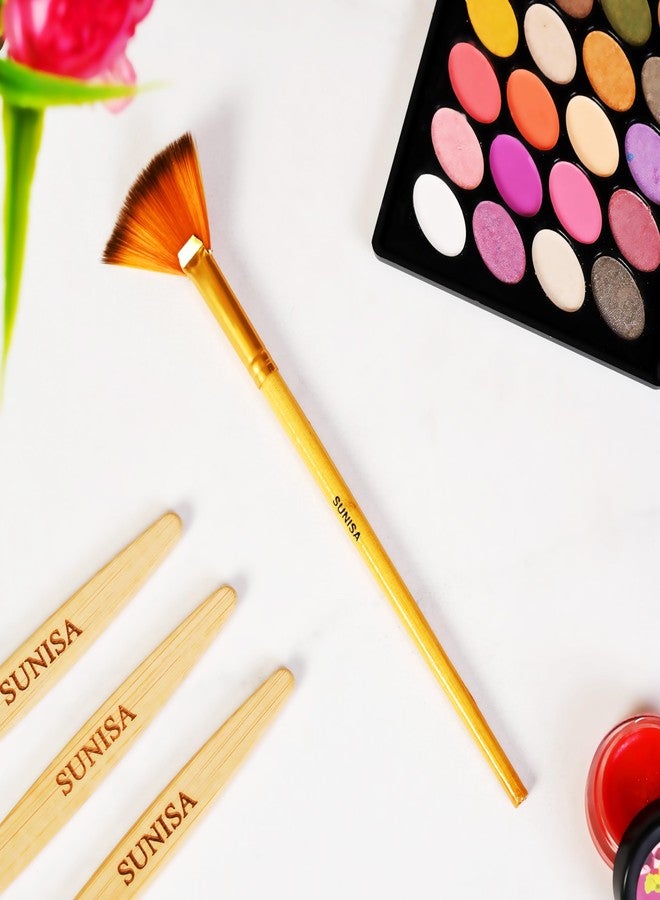 SUNISA Black Fan Makeup Brush - Ideal for Highlighting, Blending, and Finishing Touches - Professional Quality for Flawless Makeup Application (Orange) - Image 3