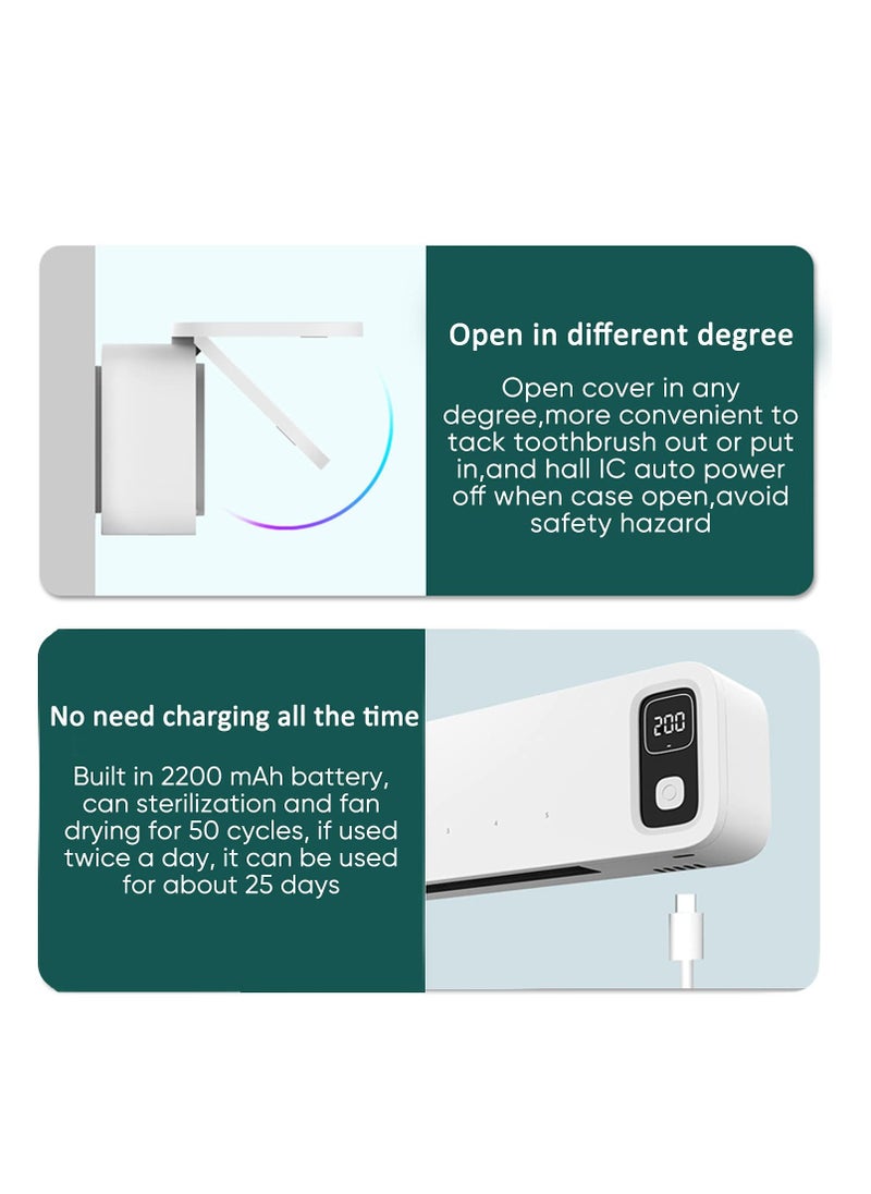 SYOSI Toothbrush Sanitizer Holder UV Sanitizer Toothbrush Holder Fan Drying 5 Slots Tooth Brush Sterilizer Rechargeable and No Drill Bathroom Toothbrush Holder Wall Mounted for Family Use  - Image 2