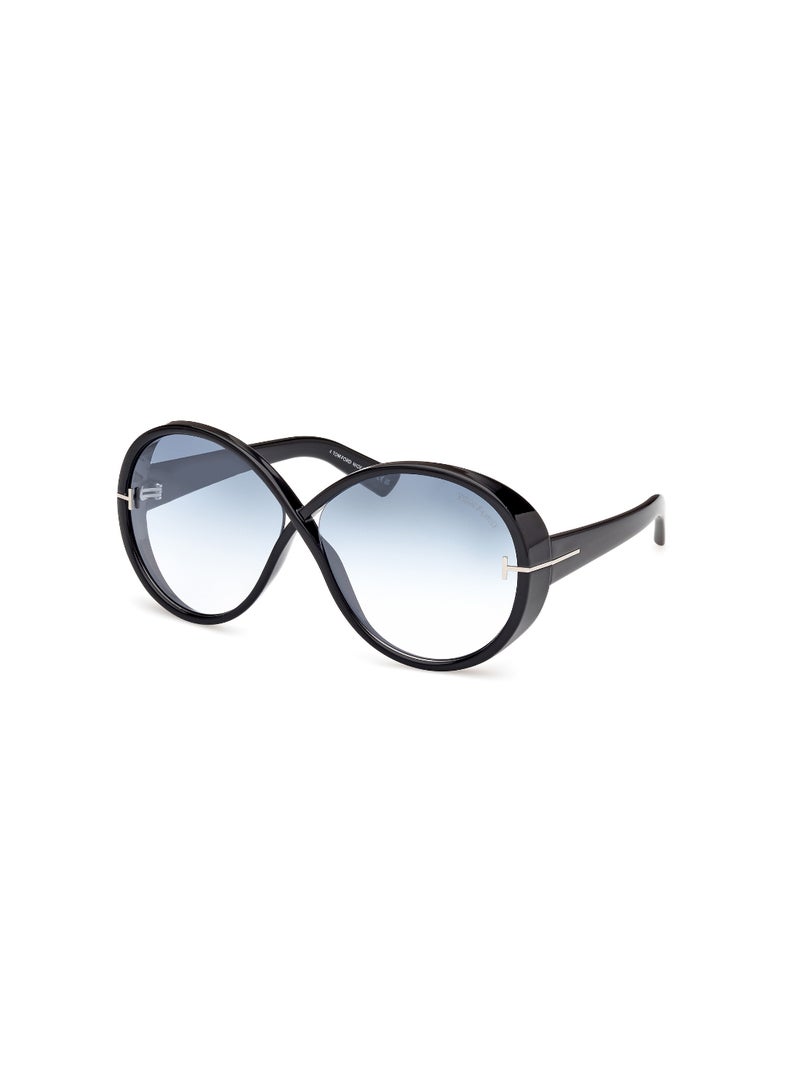 TOM FORD Women's Round Shape  Sunglasses FT111601X64 Lens Size: 64 Millimeter - Shiny Black - Image 1