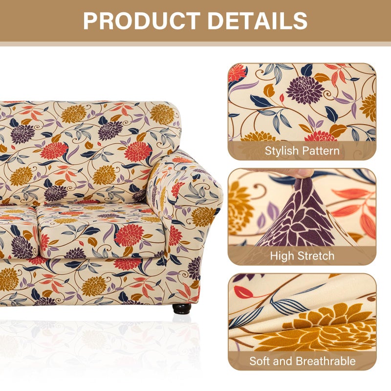 Lamberia Printed Sofa Cover High Stretch Sofa Slipcovers 2 Piece Armchair Slipcover with One Separate Cushion Cover Elastic Bottom Floral Pattern (Vine Flower, Armchair) - Image 3