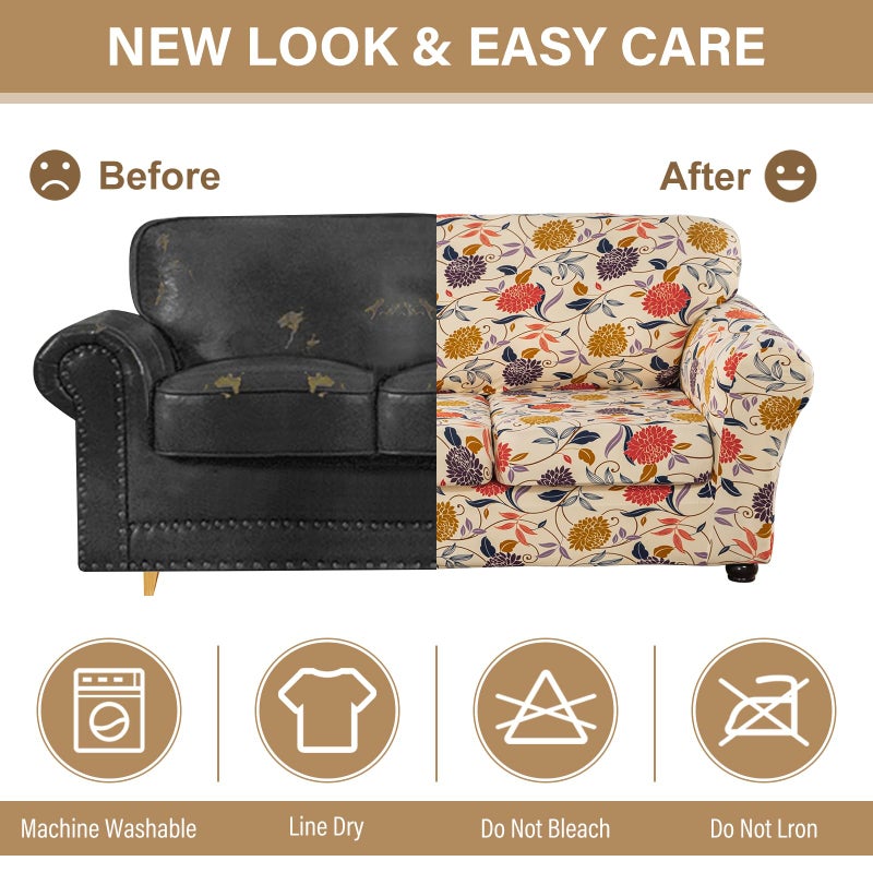 Lamberia Printed Sofa Cover High Stretch Sofa Slipcovers 2 Piece Armchair Slipcover with One Separate Cushion Cover Elastic Bottom Floral Pattern (Vine Flower, Armchair) - Image 5