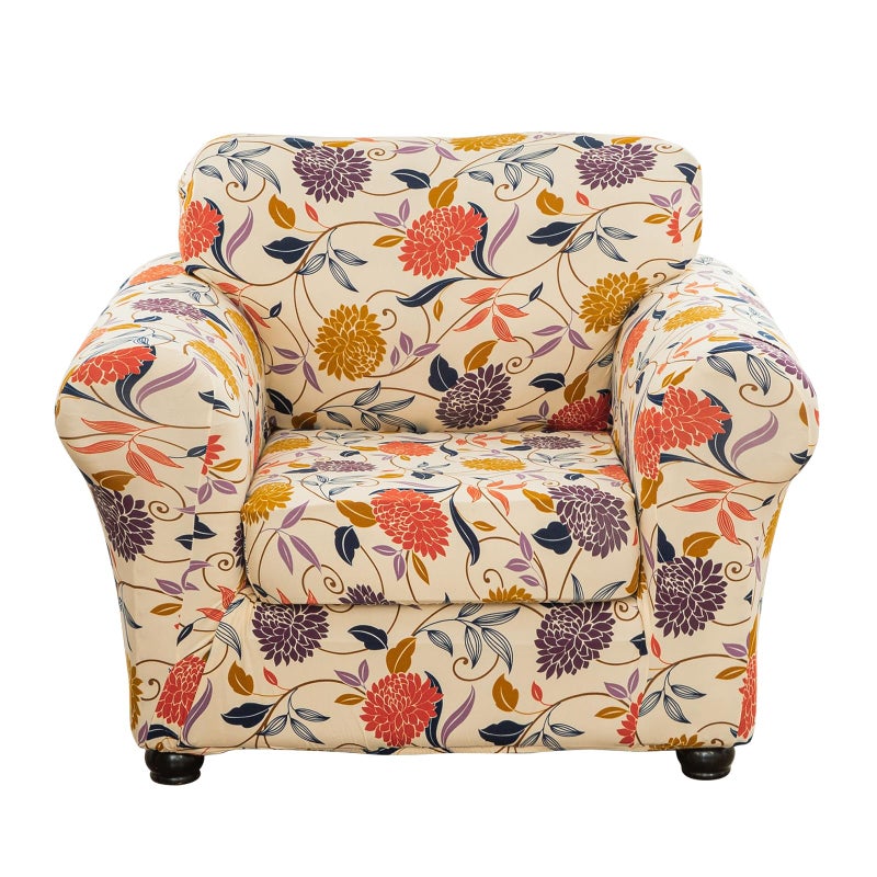 Lamberia Printed Sofa Cover High Stretch Sofa Slipcovers 2 Piece Armchair Slipcover with One Separate Cushion Cover Elastic Bottom Floral Pattern (Vine Flower, Armchair) - Image 1