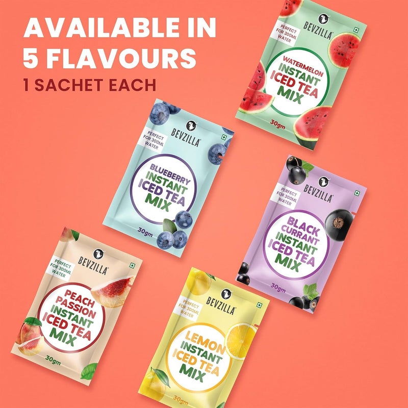 Bevzilla Instant Iced Tea Sachets Assorted 5 Flavours (30g Each)|Perfect for Summers Refreshment + 24 Instant Coffee Powder Sachets (4 Assorted Flavours) - Ideal for Espresso, Latte & Cappuccino - Image 5