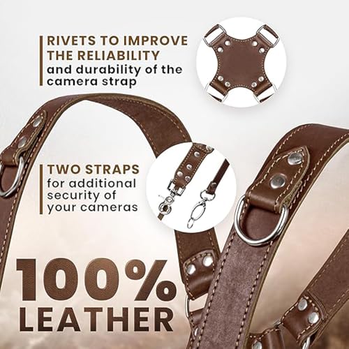 coku Dual Camera Leather Strap Adjustable DSLR/SLR Camera Belt Dual Shoulder Camera Harness Accessories for Two Cameras Multi Camera Gear for Photographers |Quick Release, Universal Fit (Brown) - Image 3