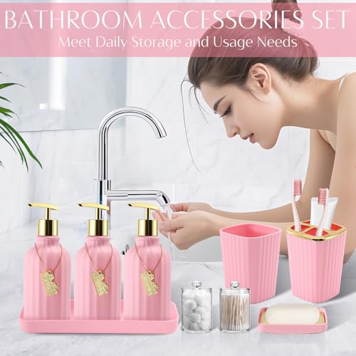 WSBArt 17PCS Bathroom Accessory Set Pink Bathroom Set Bathroom AccessoriesToilet Brush Trash Can Qtip Holder Dispenser 3PCS Soap Dispenser - Image 3