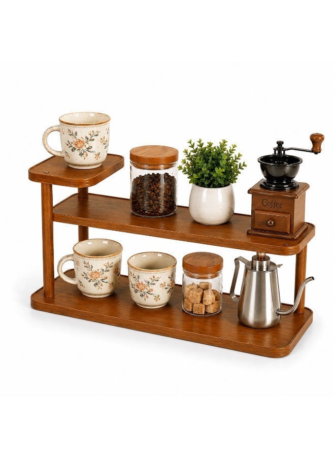 ALMiHomi 3 Tier Wooden Mug Rack 50x14x20cm, Coffee Station Organizer, Coffee Cup Storage Rack for Kitchen Countertop and Coffee Bar - Image 1