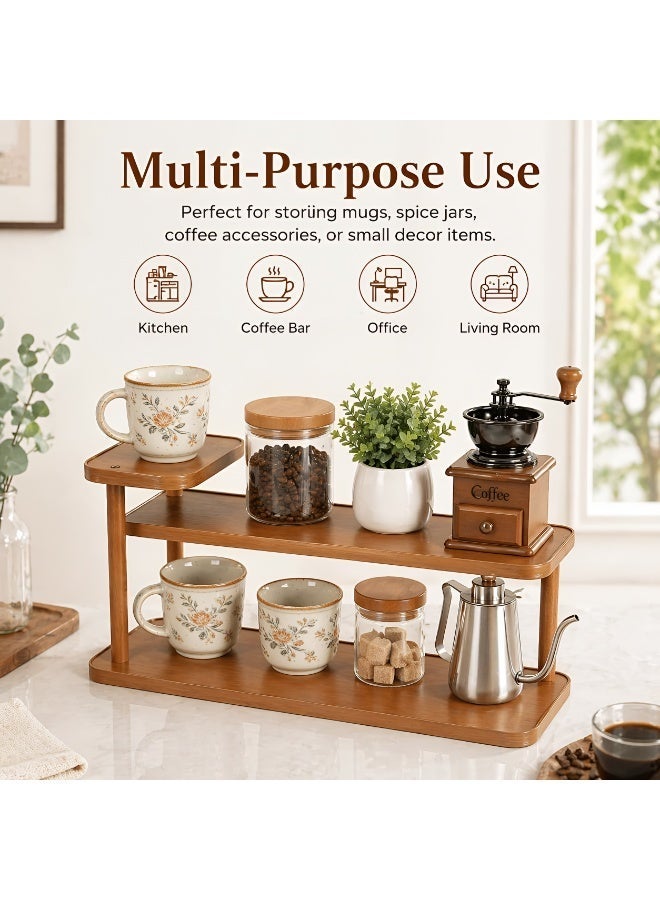 ALMiHomi 3 Tier Wooden Mug Rack 50x14x20cm, Coffee Station Organizer, Coffee Cup Storage Rack for Kitchen Countertop and Coffee Bar - Image 3