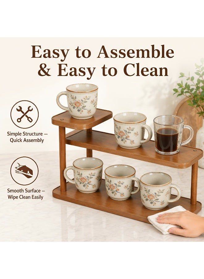 ALMiHomi 3 Tier Wooden Mug Rack 50x14x20cm, Coffee Station Organizer, Coffee Cup Storage Rack for Kitchen Countertop and Coffee Bar - Image 4