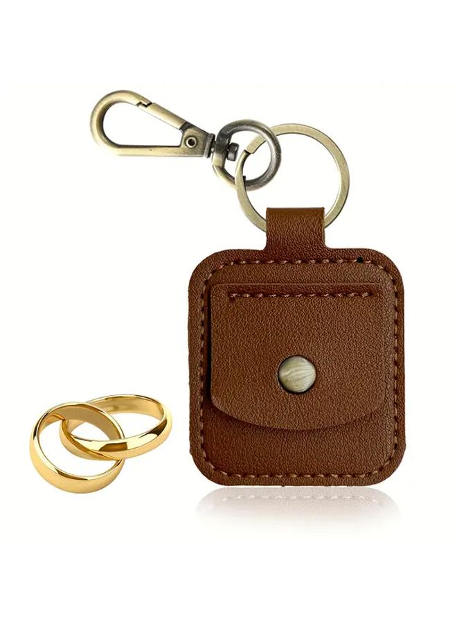 Brown Vintage Double Sided Faux Leather Ring Holder Keychain Jewelry Travel Storage Pouch - Image 4