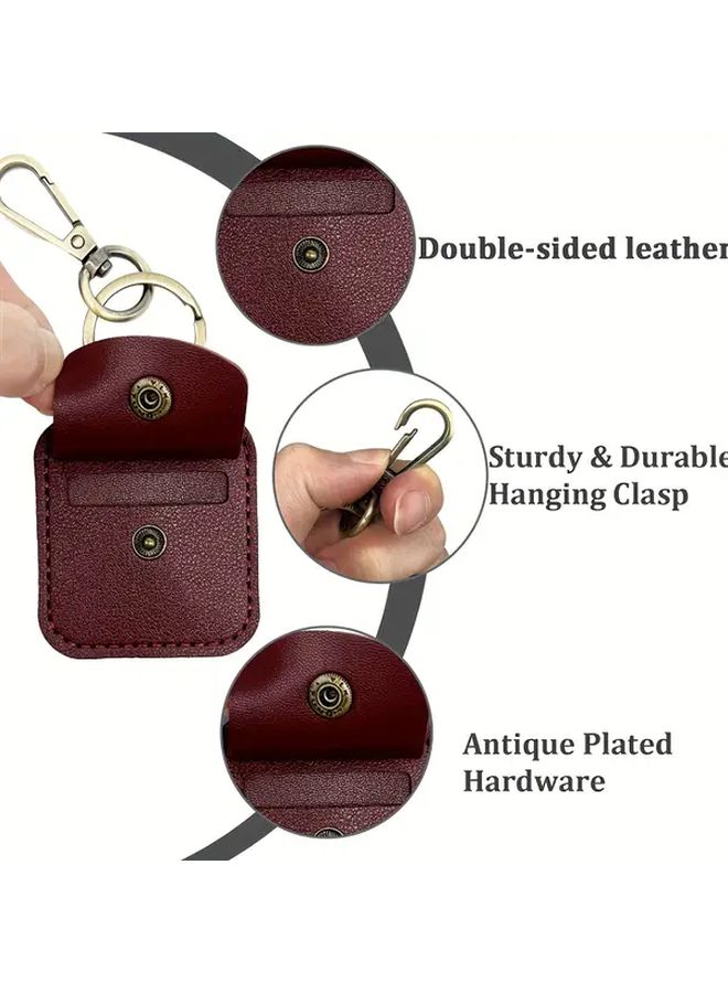Brown Vintage Double Sided Faux Leather Ring Holder Keychain Jewelry Travel Storage Pouch - Image 1
