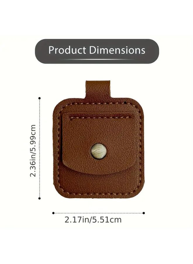 Brown Vintage Double Sided Faux Leather Ring Holder Keychain Jewelry Travel Storage Pouch - Image 3
