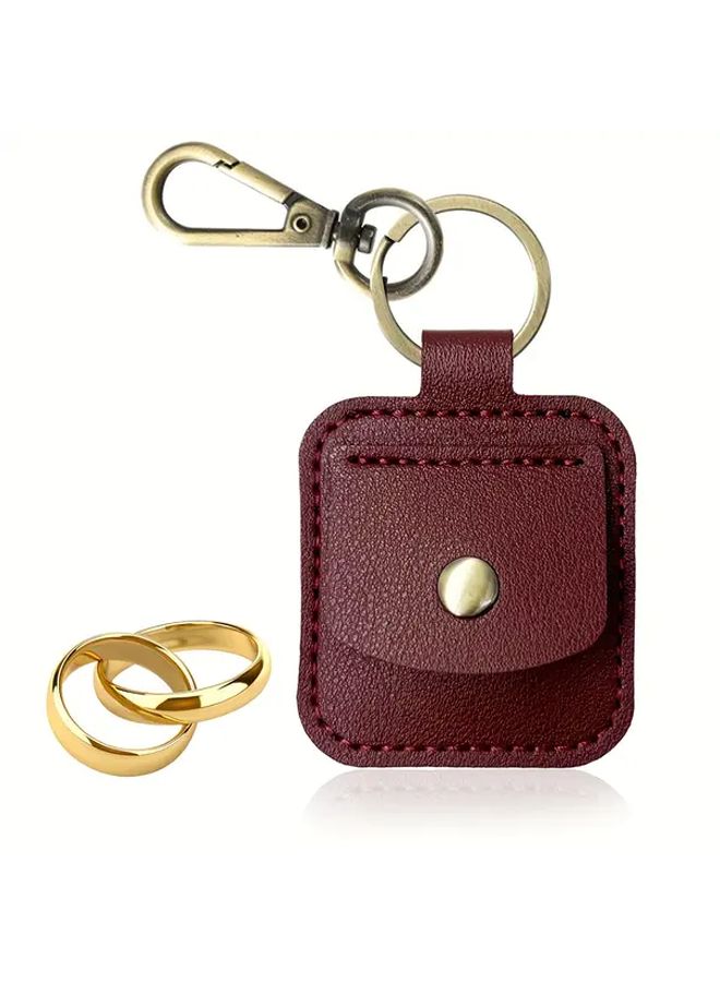 Brown Vintage Double Sided Faux Leather Ring Holder Keychain Jewelry Travel Storage Pouch - Image 5