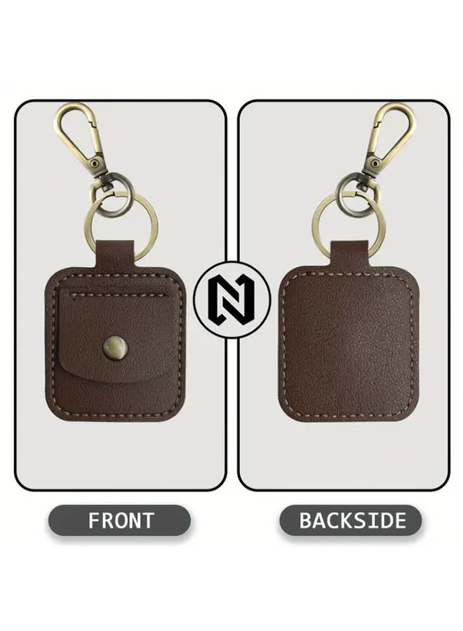 Brown Vintage Double Sided Faux Leather Ring Holder Keychain Jewelry Travel Storage Pouch - Image 2