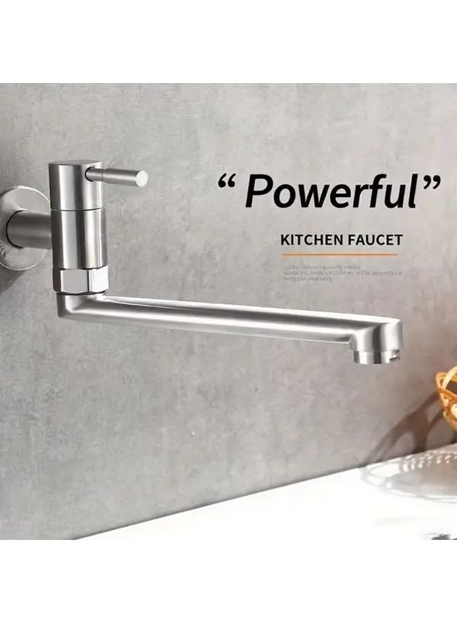 Wall Mounted Kitchen Faucet Rotating Single Cold Water Tap Brushed 304 Stainless Steel - Image 2