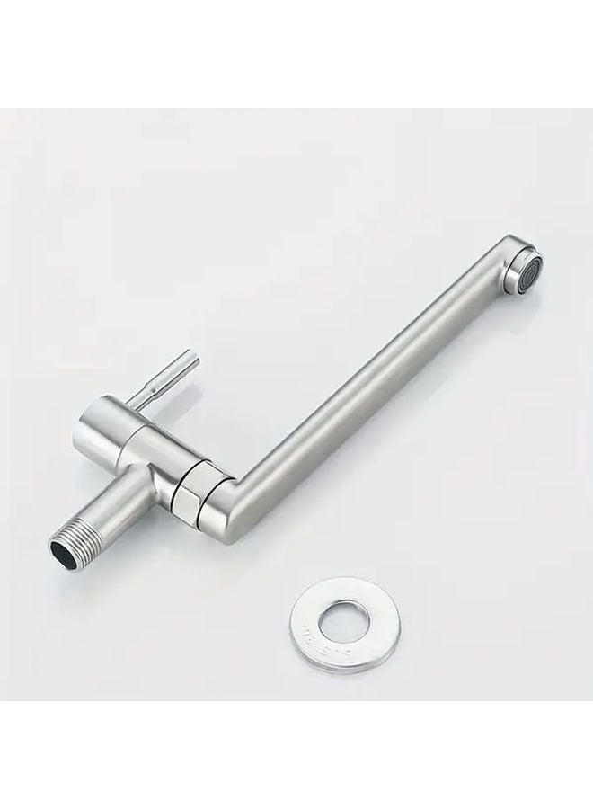 Wall Mounted Kitchen Faucet Rotating Single Cold Water Tap Brushed 304 Stainless Steel - Image 1