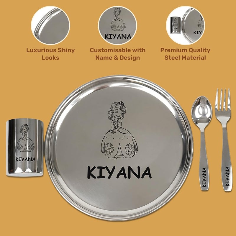 Vorak Ahimsa Personalized Meal Time 7pcs Combo Gift Set | Premium Stainless Steel Customized Plate Glass Fork Spoon Bowls and Sweet Bowl Set | Best Gift for Festival Birthday Boys Girls Kids - Image 5