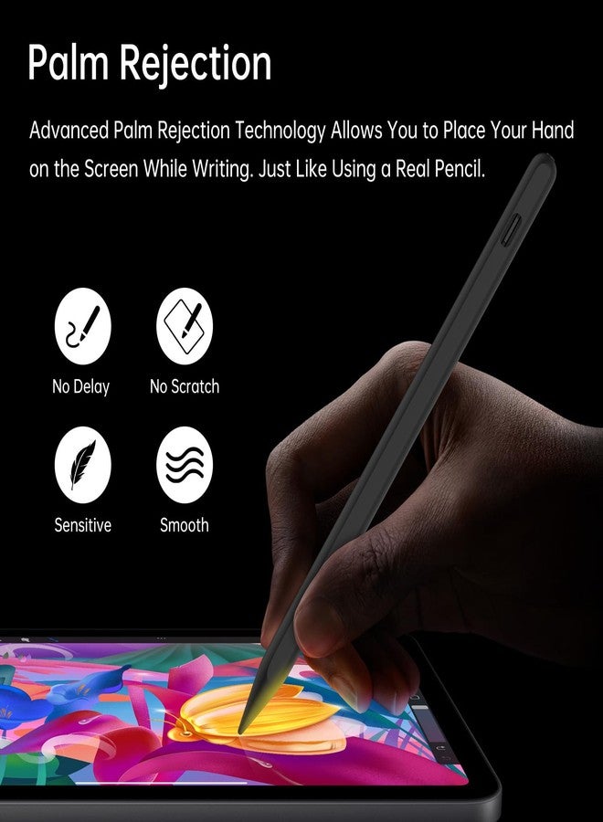 إيفر قلم ستايلس لجهاز iPad متوافق مع قلم Apple Pencil من الجيل الأول/الثاني، وiPad A16 11/10/9/8/7/6، وiPad Pro 12.9/11/13 M4، وiPad Air 3/4/5/M2/M3، مع خاصية رفض راحة اليد، وحساسية الإمالة (أسود-01) - Image 5