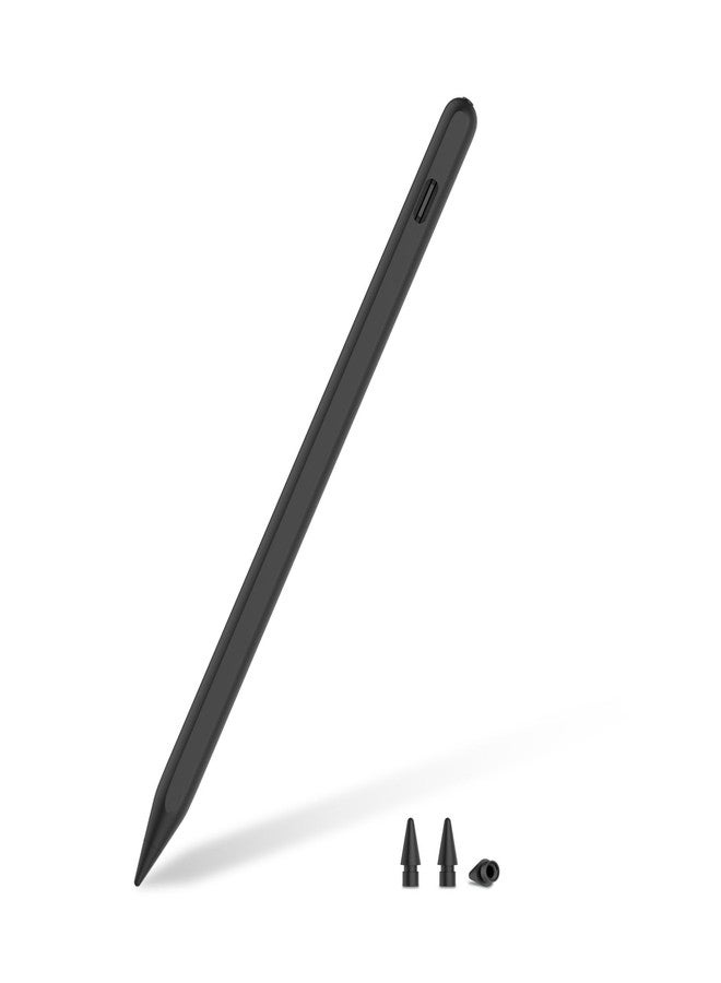 إيفر قلم ستايلس لجهاز iPad متوافق مع قلم Apple Pencil من الجيل الأول/الثاني، وiPad A16 11/10/9/8/7/6، وiPad Pro 12.9/11/13 M4، وiPad Air 3/4/5/M2/M3، مع خاصية رفض راحة اليد، وحساسية الإمالة (أسود-01) - Image 1