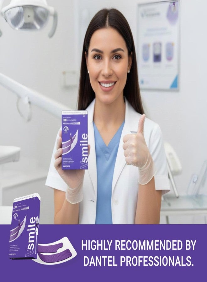 شرائط تبييض الأسنان V38، 28 شريطًا - شرائط تبييض أسنان بنفسجية اللون خالية من البيروكسيد مع باب+ وهيدروكسيباتيت، آمنة على مينا الأسنان، لا تسبب حساسية - Image 5