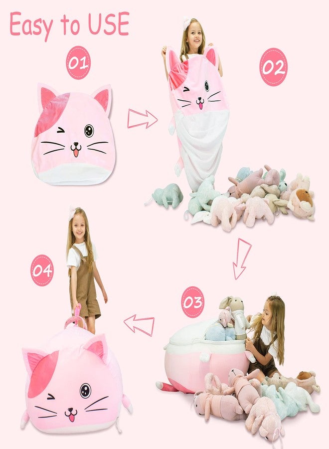 Anzitinlan Cute Cat Bean Bag Chair for Kids, Pink Stuffed Animal Storage Beanbag Chairs for Girls Room Decor, Extra Large Size, Velvet Super Soft Cover Only - Image 4