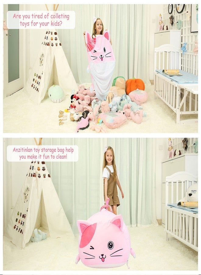 Anzitinlan Cute Cat Bean Bag Chair for Kids, Pink Stuffed Animal Storage Beanbag Chairs for Girls Room Decor, Extra Large Size, Velvet Super Soft Cover Only - Image 5