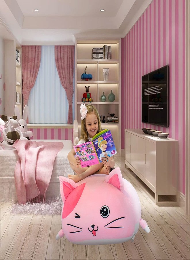 Anzitinlan Cute Cat Bean Bag Chair for Kids, Pink Stuffed Animal Storage Beanbag Chairs for Girls Room Decor, Extra Large Size, Velvet Super Soft Cover Only - Image 2